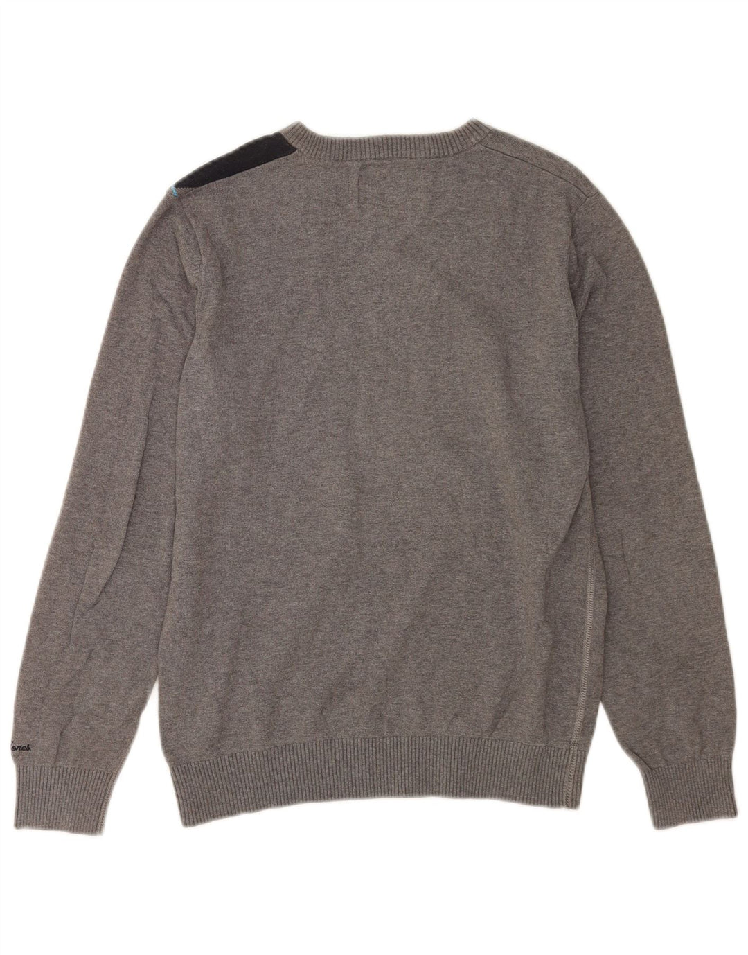 Suéter masculino Jack & Jones com decote em V, algodão colorblock cinza médio