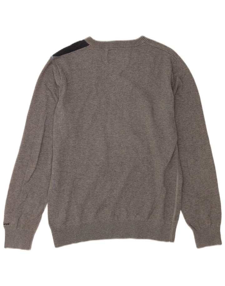 Suéter masculino Jack & Jones com decote em V, algodão colorblock cinza médio