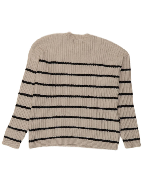 Suéter feminino Marks & Spencer com gola redonda UK 14 listrado bege médio