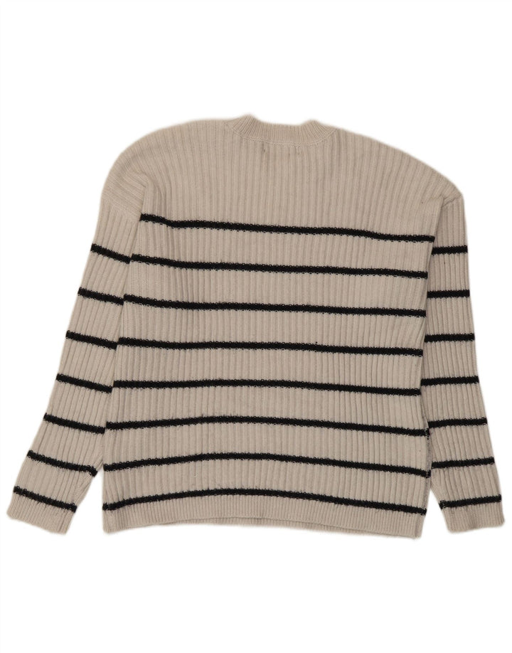 Suéter feminino Marks & Spencer com gola redonda UK 14 listrado bege médio