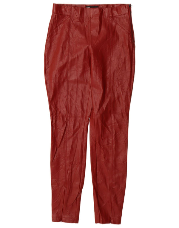Zara Calça feminina skinny de couro sintético pequena W26 L28 poliuretano vermelho