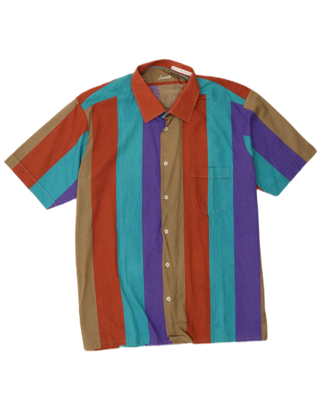 Camisa masculina de manga curta Leonardo IT 42 algodão listrado multicolorido médio