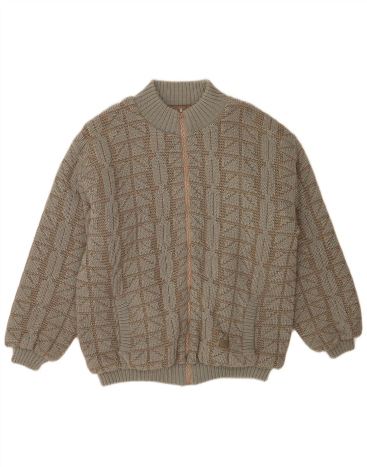 Frank Pepperone Mens Knit Bomber Jacket UK 42 XL Verde Geométrico
