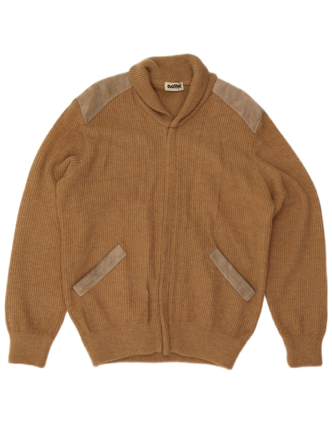 Suéter cardigã masculino vintage médio bege colorblock acrílico
