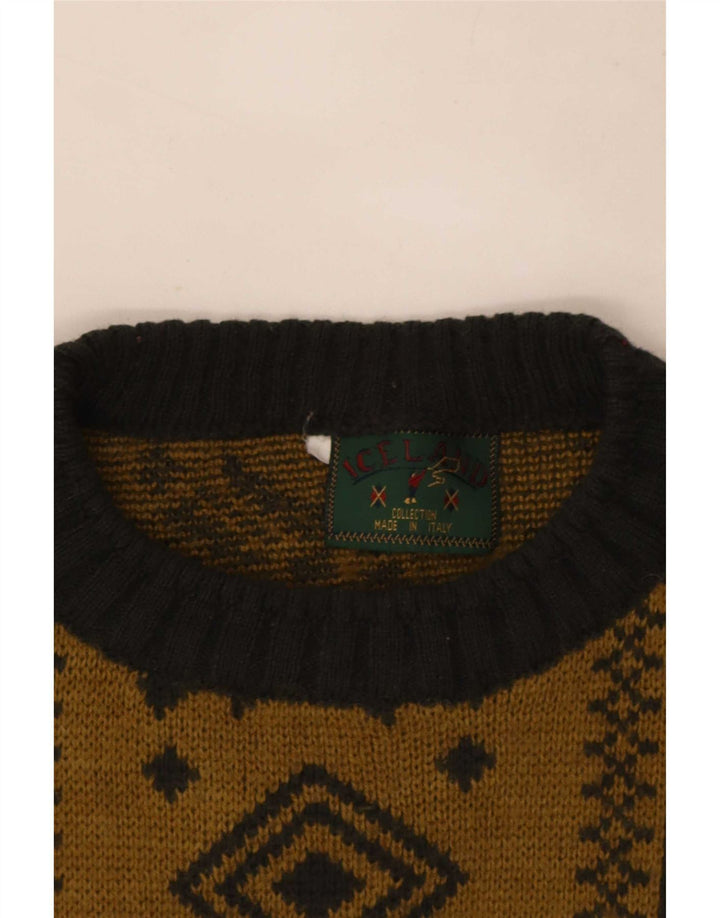 Suéter masculino Islândia com gola redonda grande cáqui Fair Isle