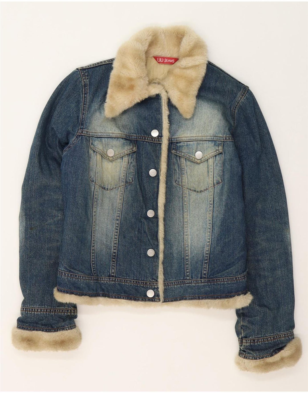 Jaqueta jeans feminina Sherpa Liu Jo Reino Unido 10 algodão azul pequeno