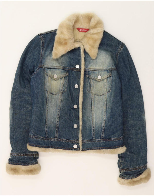 Jaqueta jeans feminina Sherpa Liu Jo Reino Unido 10 algodão azul pequeno