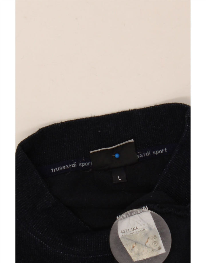 TRUSSARDI Suéter masculino com gola tartaruga e gola grande de lã azul marinho