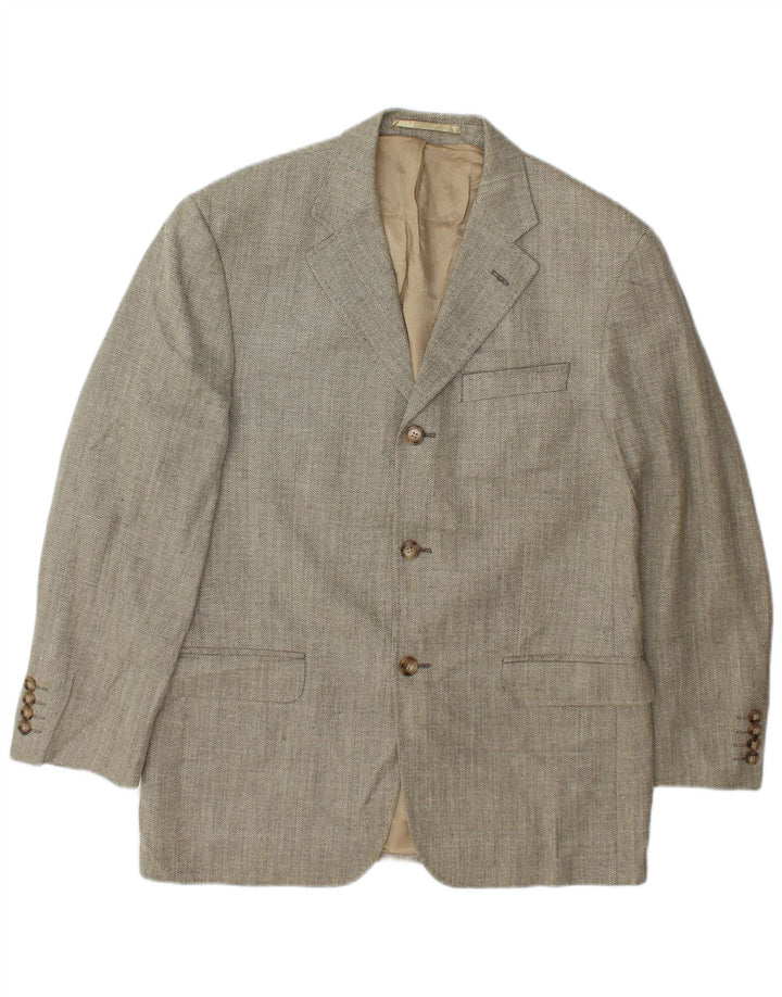 Jaqueta Blazer Masculina Marks & Spencer Reino Unido 38 Lã Espinha de Peixe Bege Médio