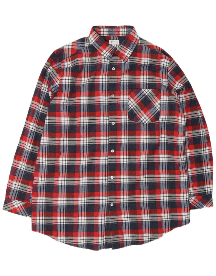 Camisa masculina de flanela REWARD Reino Unido 39/40 algodão xadrez vermelho médio