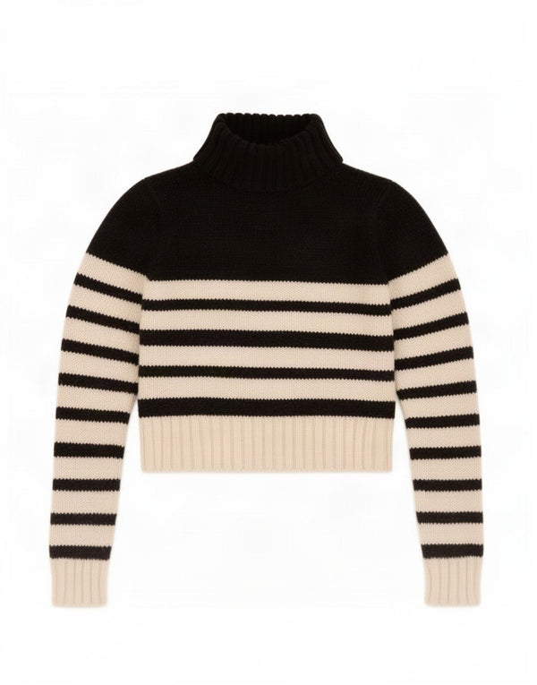 Suéter feminino Zara com gola alta e gola alta, Reino Unido 16, grande, preto, listrado, acrílico