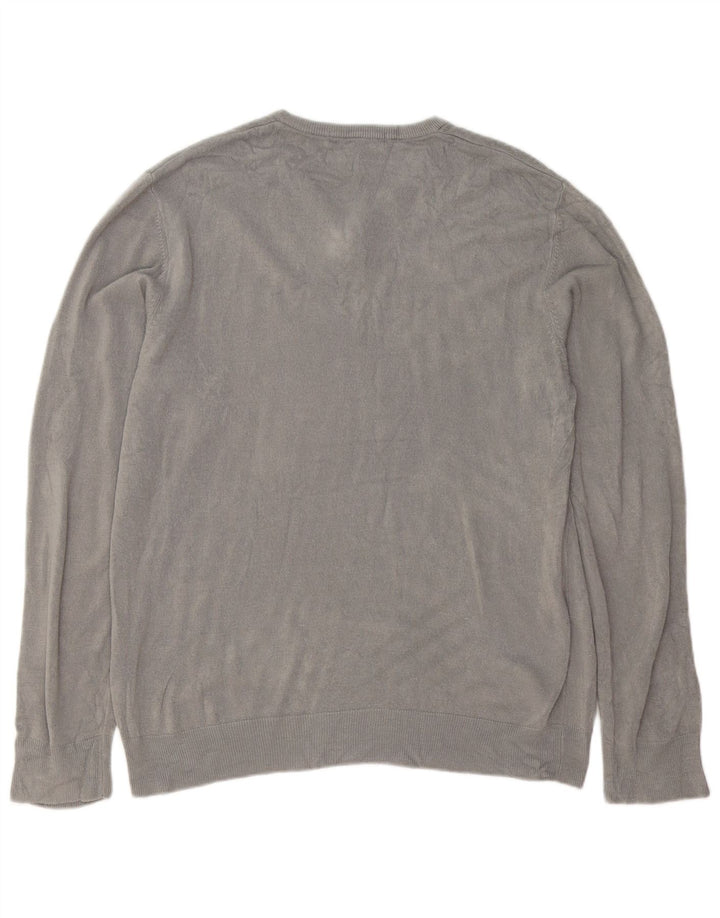 Suéter masculino Marks & Spencer com decote em V grande acrílico cinza