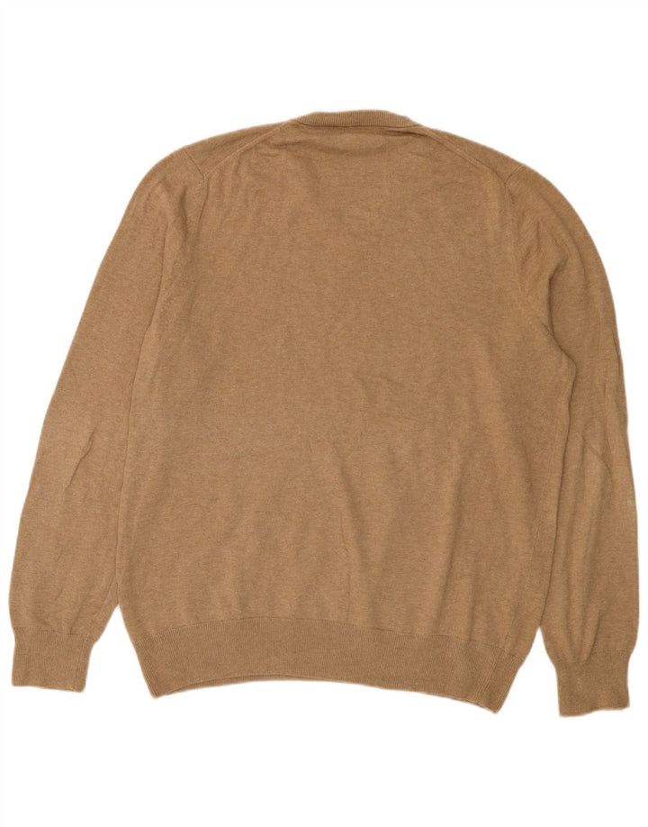 Suéter masculino Marks & Spencer com decote em V grande algodão marrom