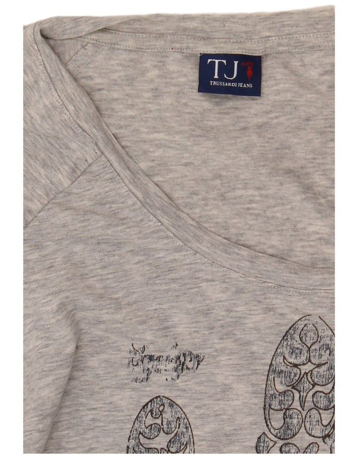Trussardi Jeans Camiseta feminina gráfica Top UK 12 cinza médio