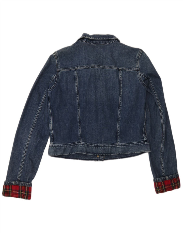 Jaqueta jeans feminina Ralph Lauren UK 12 algodão xadrez azul médio