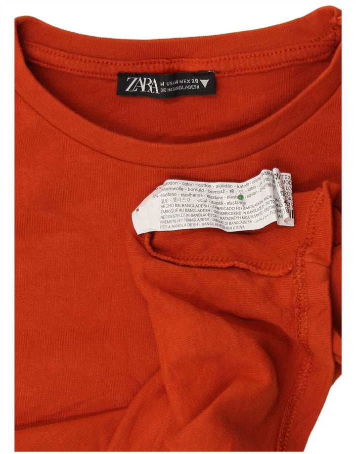 Zara Womens Crop Top Manga Longa Reino Unido 12 Algodão Marrom Médio