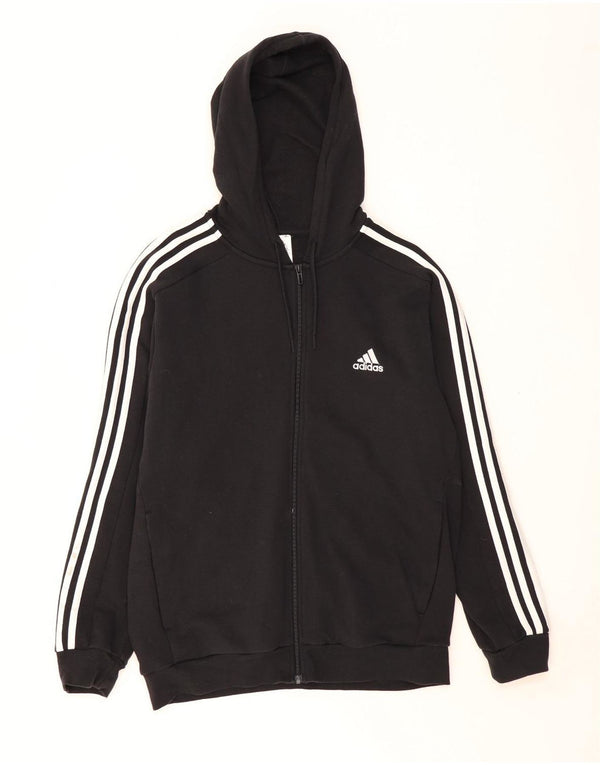 ADIDAS Mens Zip Hoodie Suéter Médio Algodão Preto