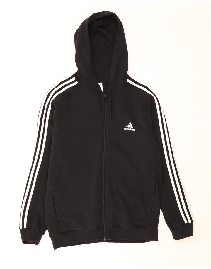 ADIDAS Mens Zip Hoodie Suéter Médio Algodão Preto
