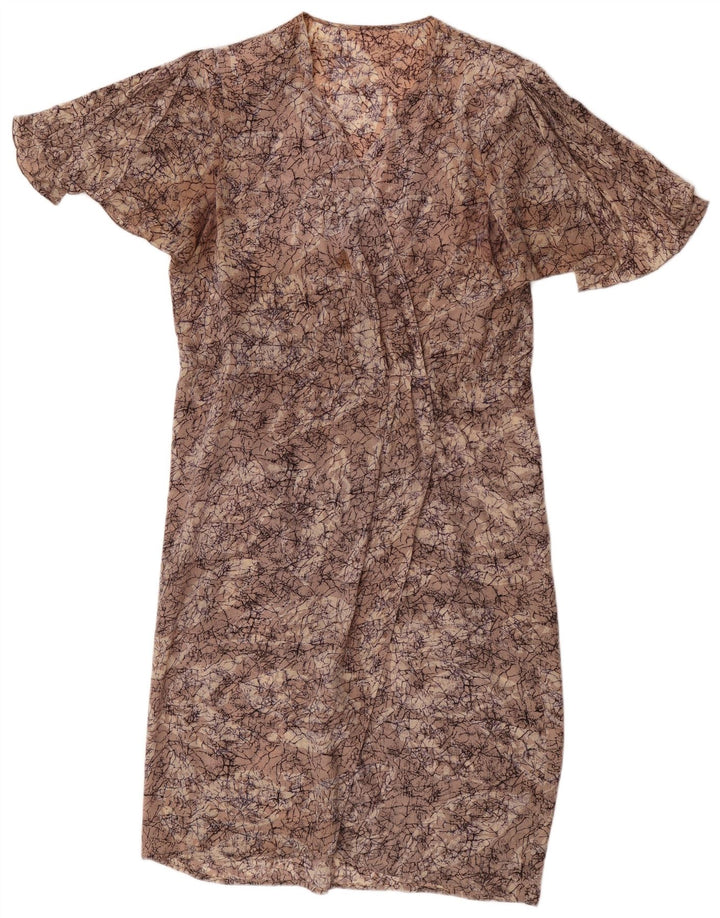 Vestido feminino vintage com padrão abstrato em mudança Reino Unido 16 grande marrom