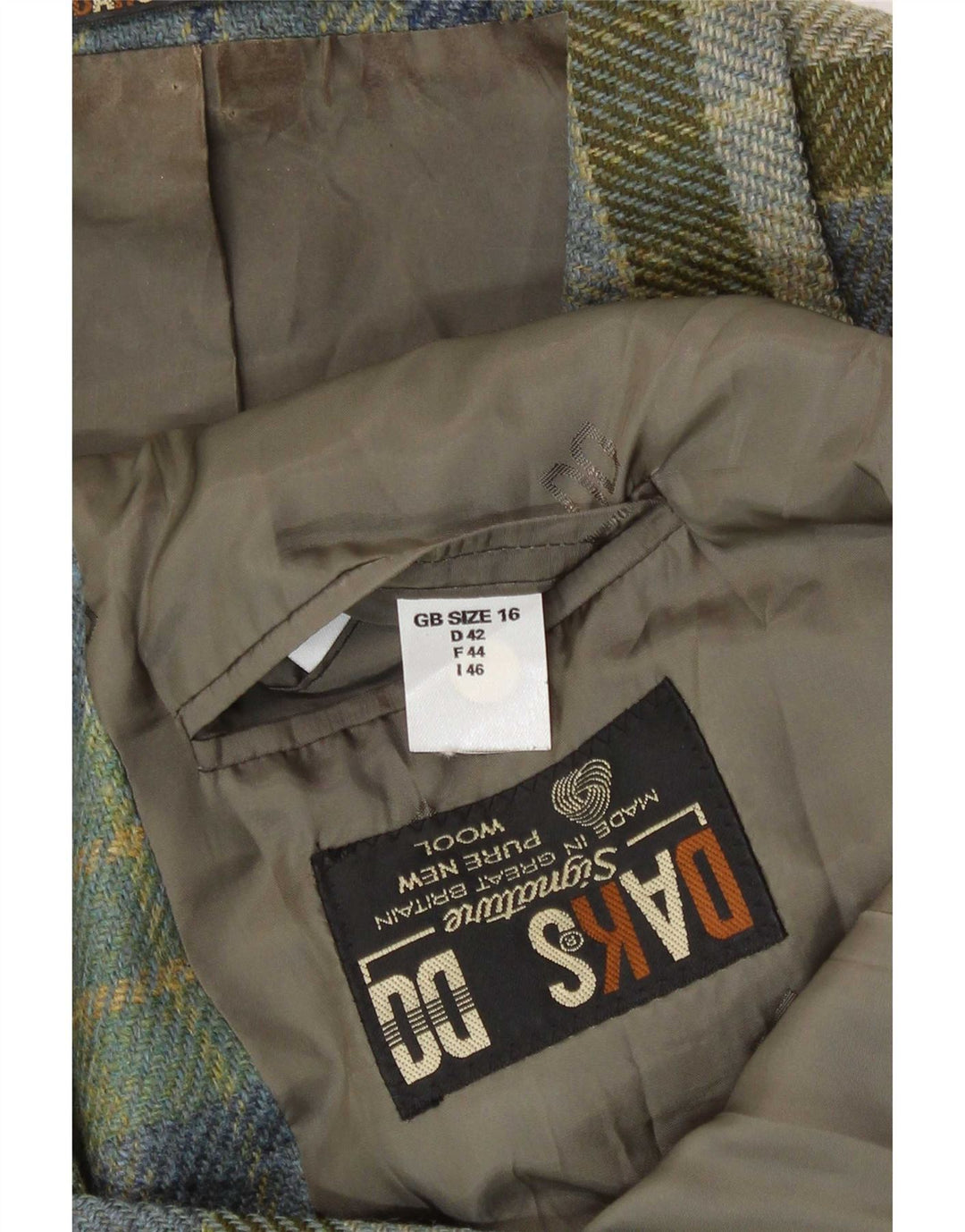 Jaqueta blazer feminina DAKS com 3 botões Reino Unido 16 grande xadrez verde lã nova