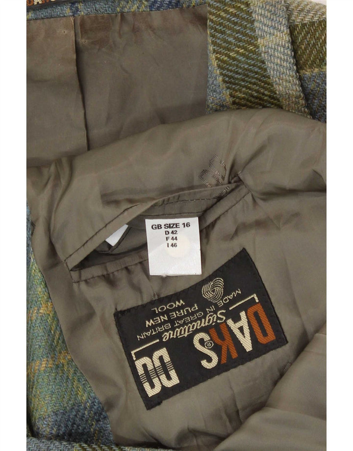 Jaqueta blazer feminina DAKS com 3 botões Reino Unido 16 grande xadrez verde lã nova