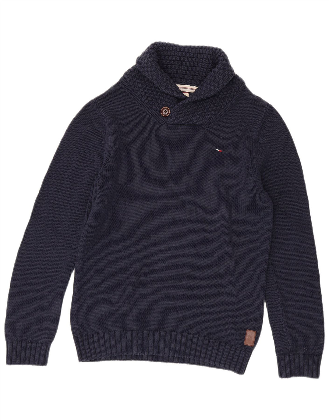 Suéter masculino Tommy Hilfiger com gola xale médio azul marinho