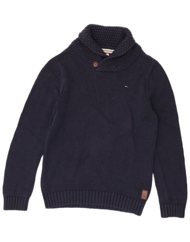 Suéter masculino Tommy Hilfiger com gola xale médio azul marinho