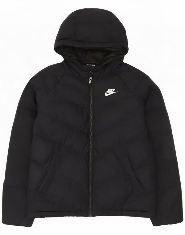 Nike Boys Hooded Padded Jacket 12-13 Years Large Black Polyester