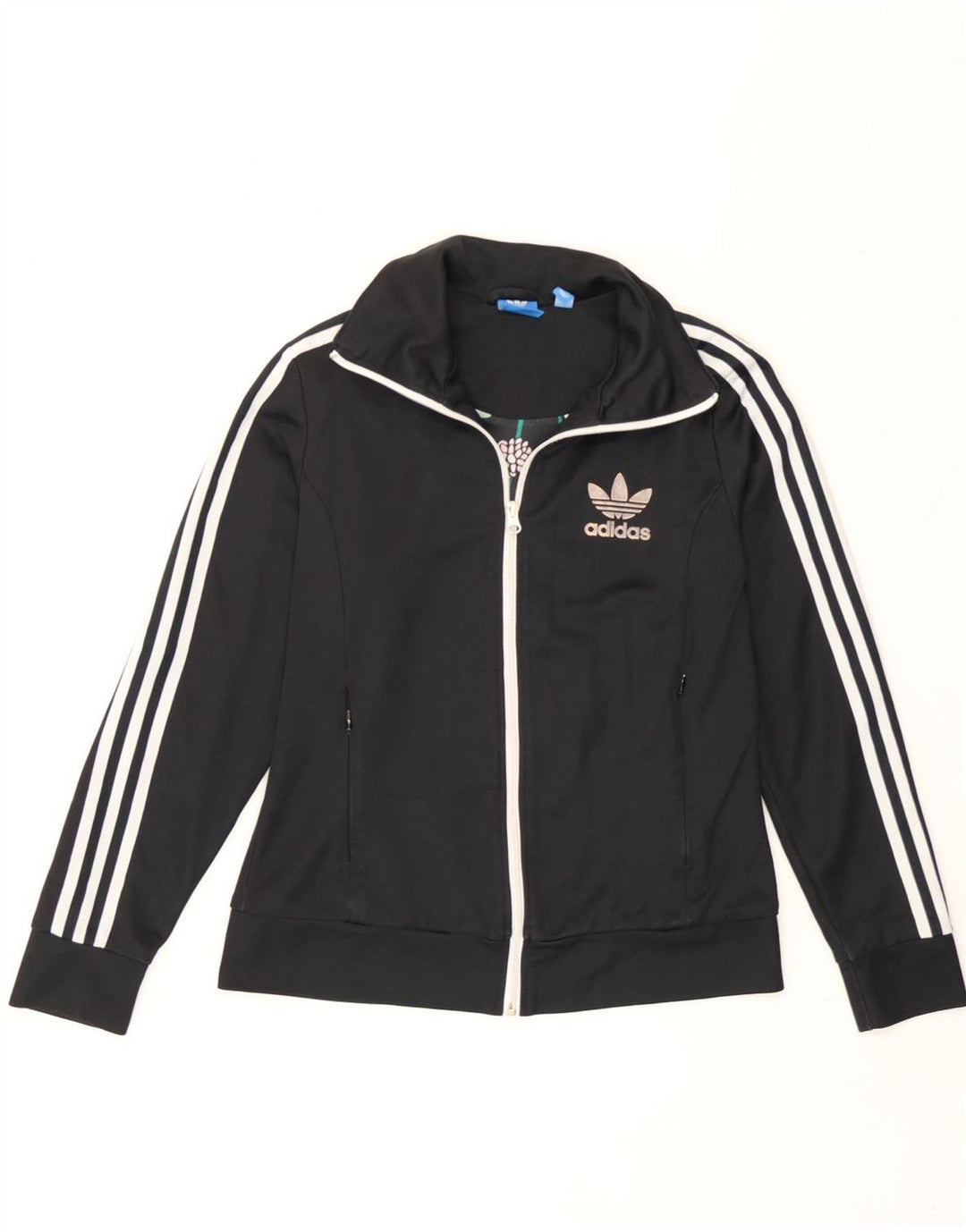 Adidas Womens Tracksuit Top Jacket UK 14 Grande Preto Colourblock Poliéster