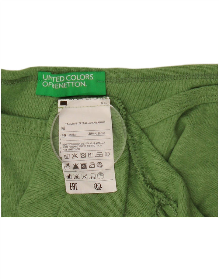Top cropped feminino BENETTON manga 3/4 Reino Unido 12 algodão manchado verde médio