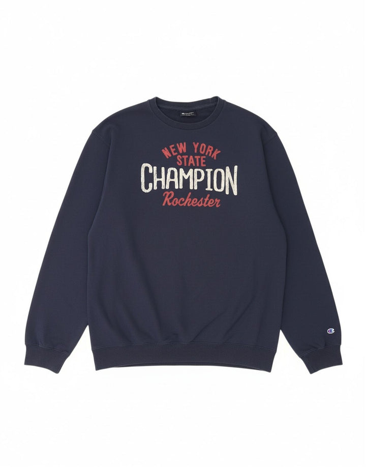 CHAMPION Suéter gráfico masculino grande azul marinho