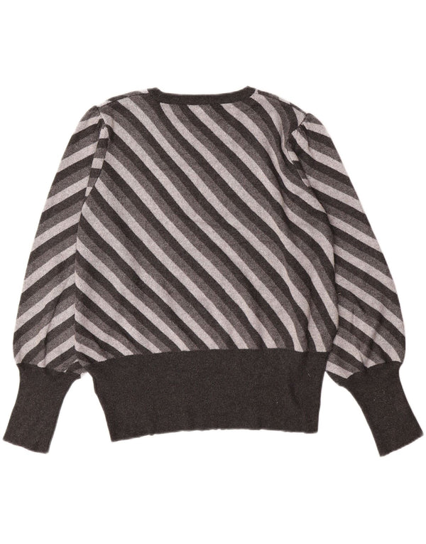 Suéter feminino MARKS & SPENCER com gola redonda UK 18 XL listrado cinza