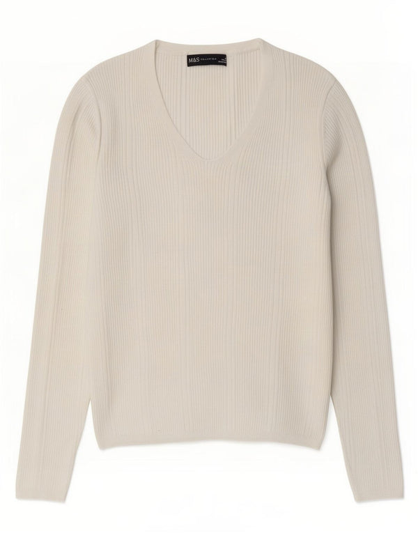 Suéter feminino Marks & Spencer com decote em V Reino Unido 10 viscose branca pequena
