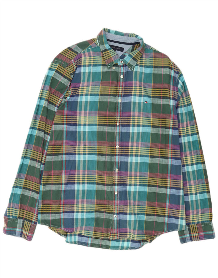 Camisa masculina Tommy Hilfiger XL turquesa xadrez algodão