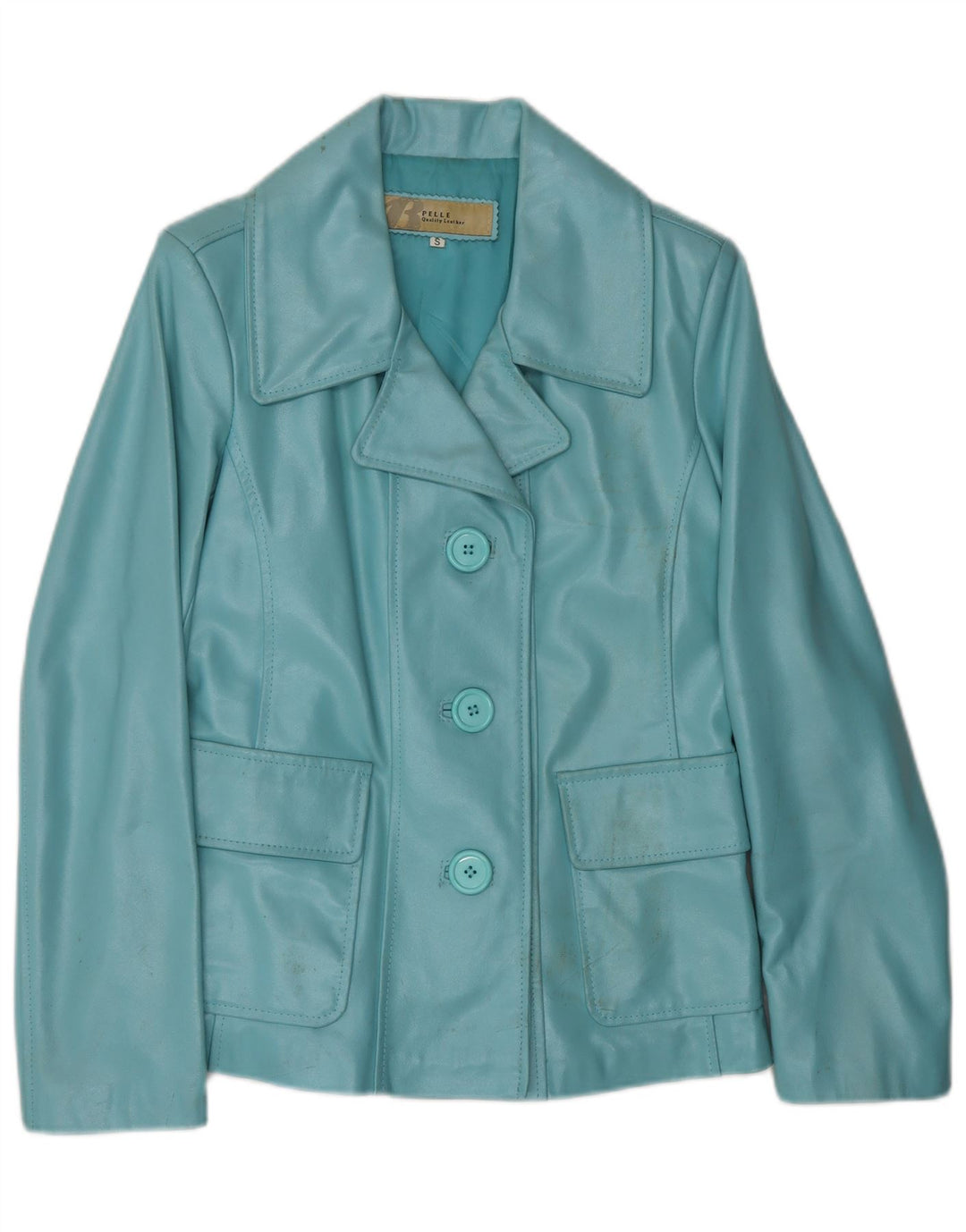 Jaqueta de couro feminina VINTAGE UK 10 couro azul pequeno