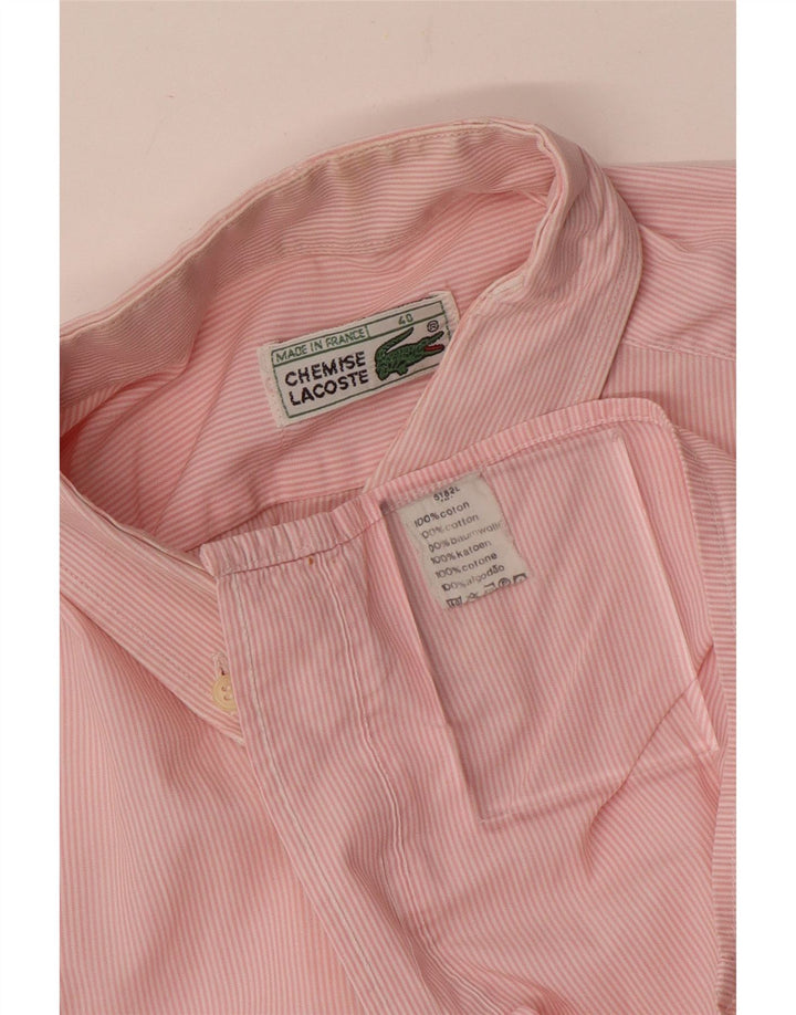 Camisa masculina Lacoste tamanho 40 algodão listrado rosa médio