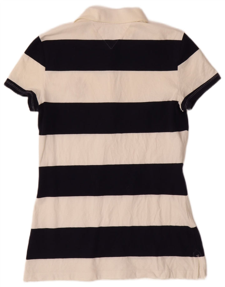 Camisa polo feminina TOMMY HILFIGER Reino Unido 12 algodão listrado branco médio