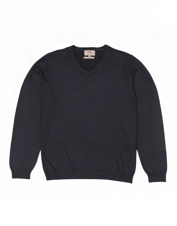 Suéter masculino Marks & Spencer com decote em V XL azul marinho acrílico