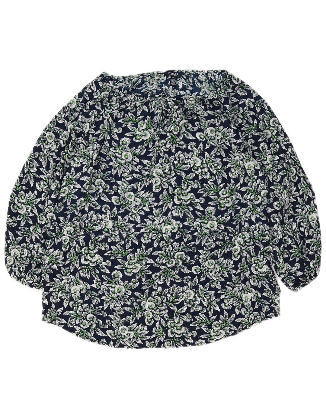 Blusa feminina grande de manga 3/4 CHAPS Reino Unido 10 pequena azul marinho floral