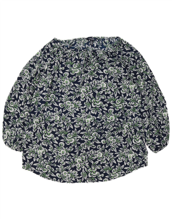 Blusa feminina grande de manga 3/4 CHAPS Reino Unido 10 pequena azul marinho floral