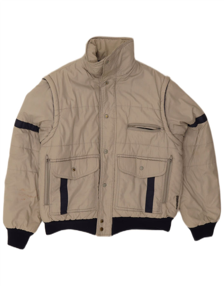 Jaqueta utilitária masculina vintage UK 38 poliéster cinza médio Colourblock