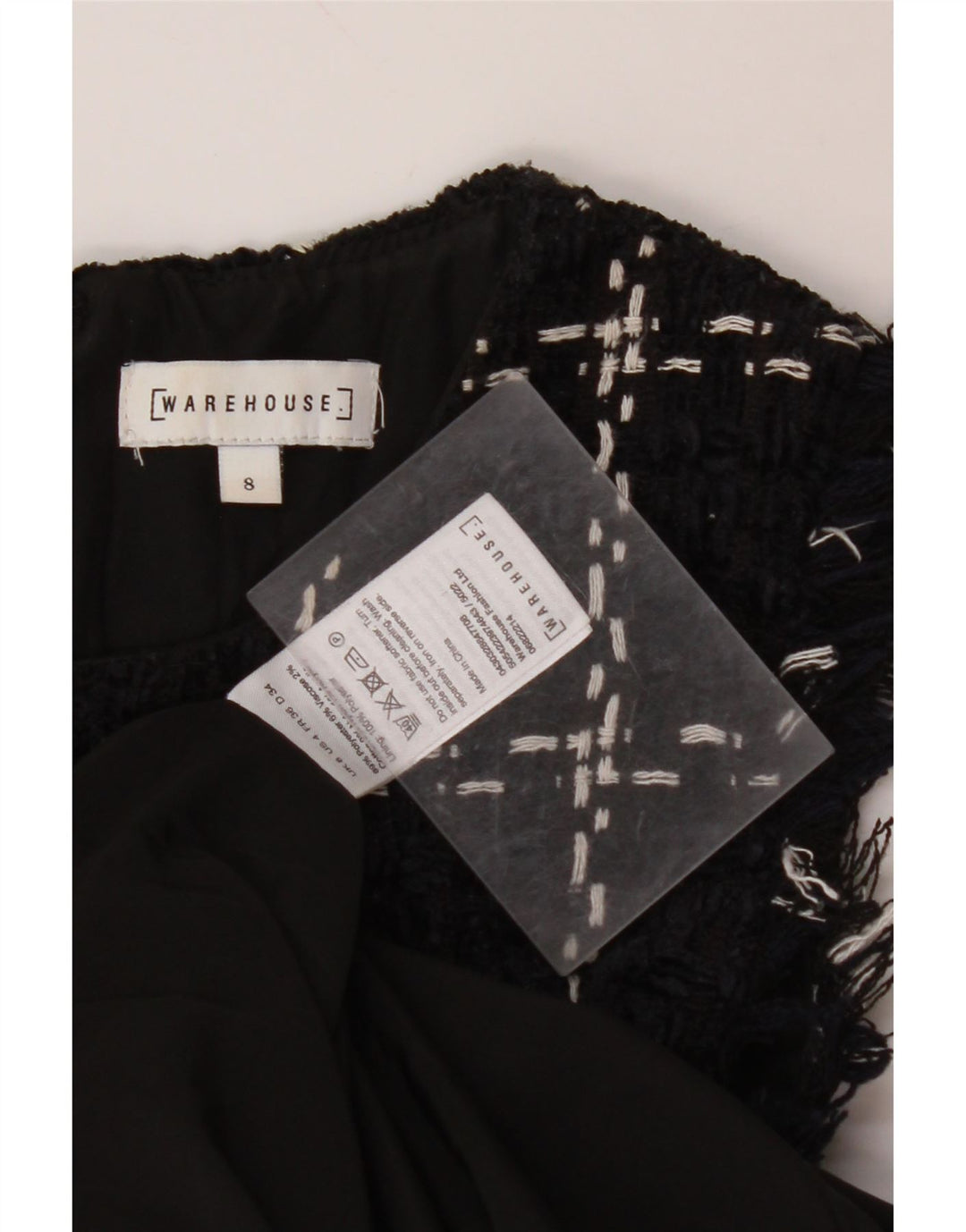 WAREHOUSE Vestido feminino sem mangas com bainha UK 8 pequeno xadrez azul marinho