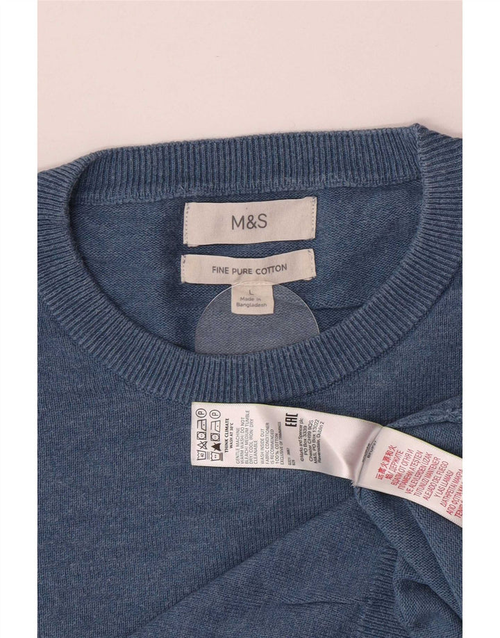 Suéter masculino Marks & Spencer com gola redonda, grande algodão azul