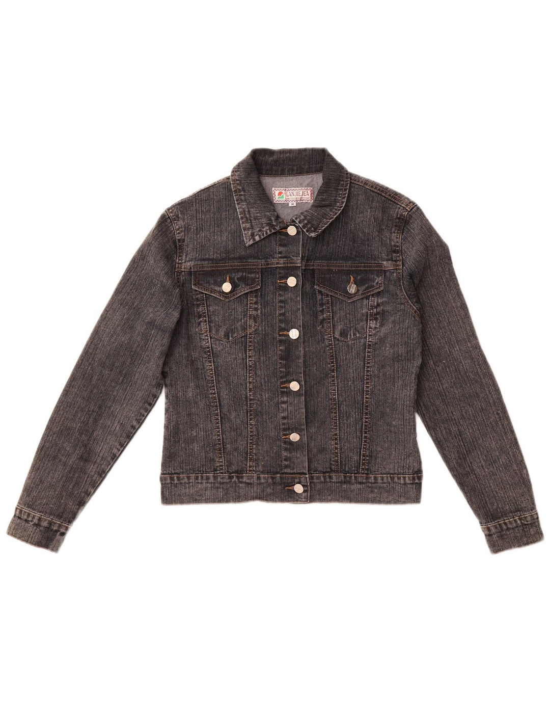 Jaqueta jeans feminina vintage UK 12 algodão cinza médio