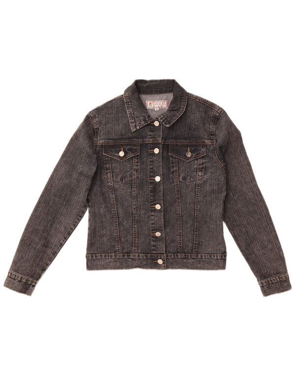 Jaqueta jeans feminina vintage UK 12 algodão cinza médio