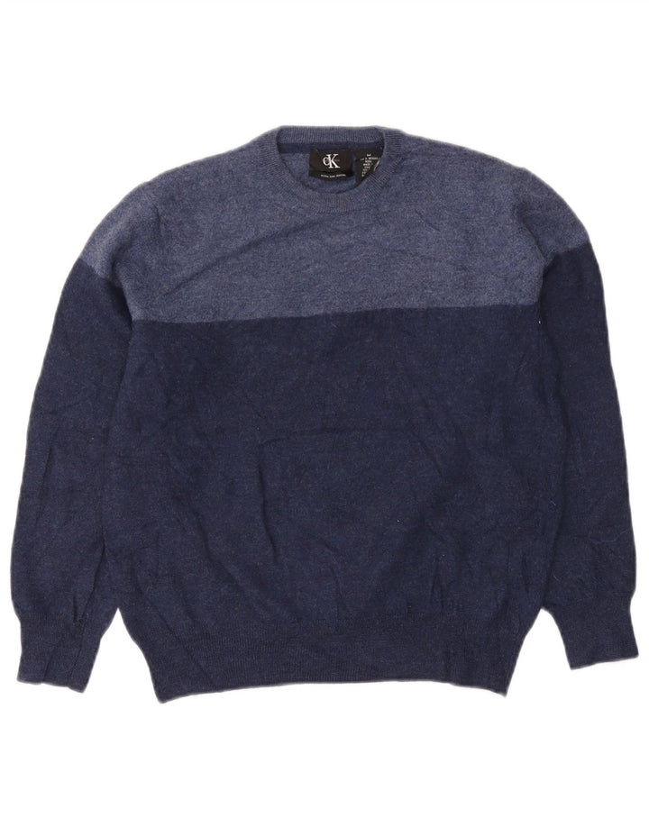 Suéter feminino Calvin Klein com gola redonda, tamanho 12, azul marinho médio