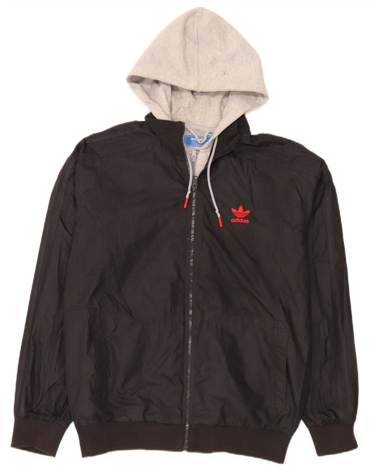 Adidas Mens Hooded Bomber Jacket UK 40 Grande Preto Colourblock Poliéster