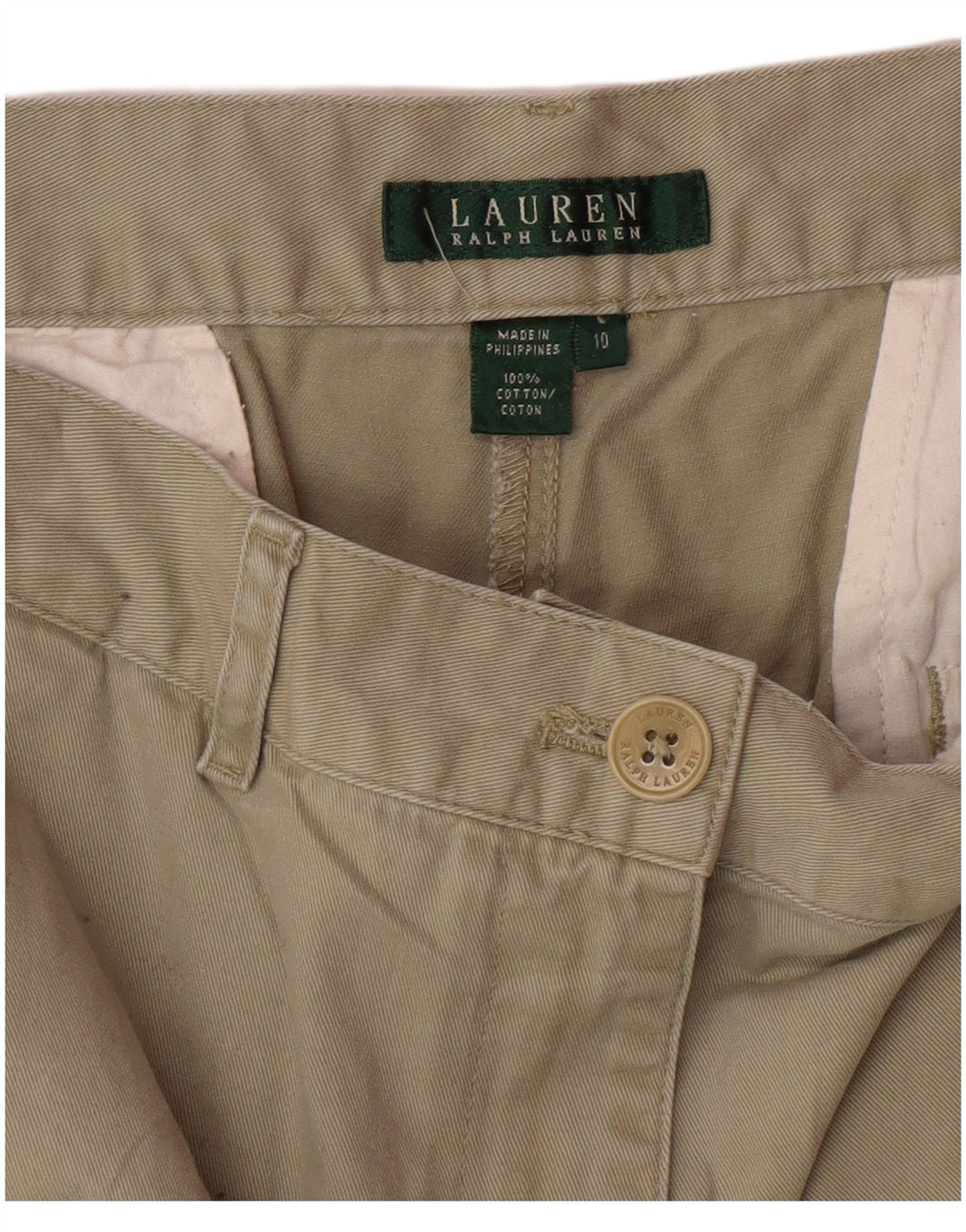 Shorts chino feminino RALPH LAUREN EUA 10 grande W32 algodão cáqui
