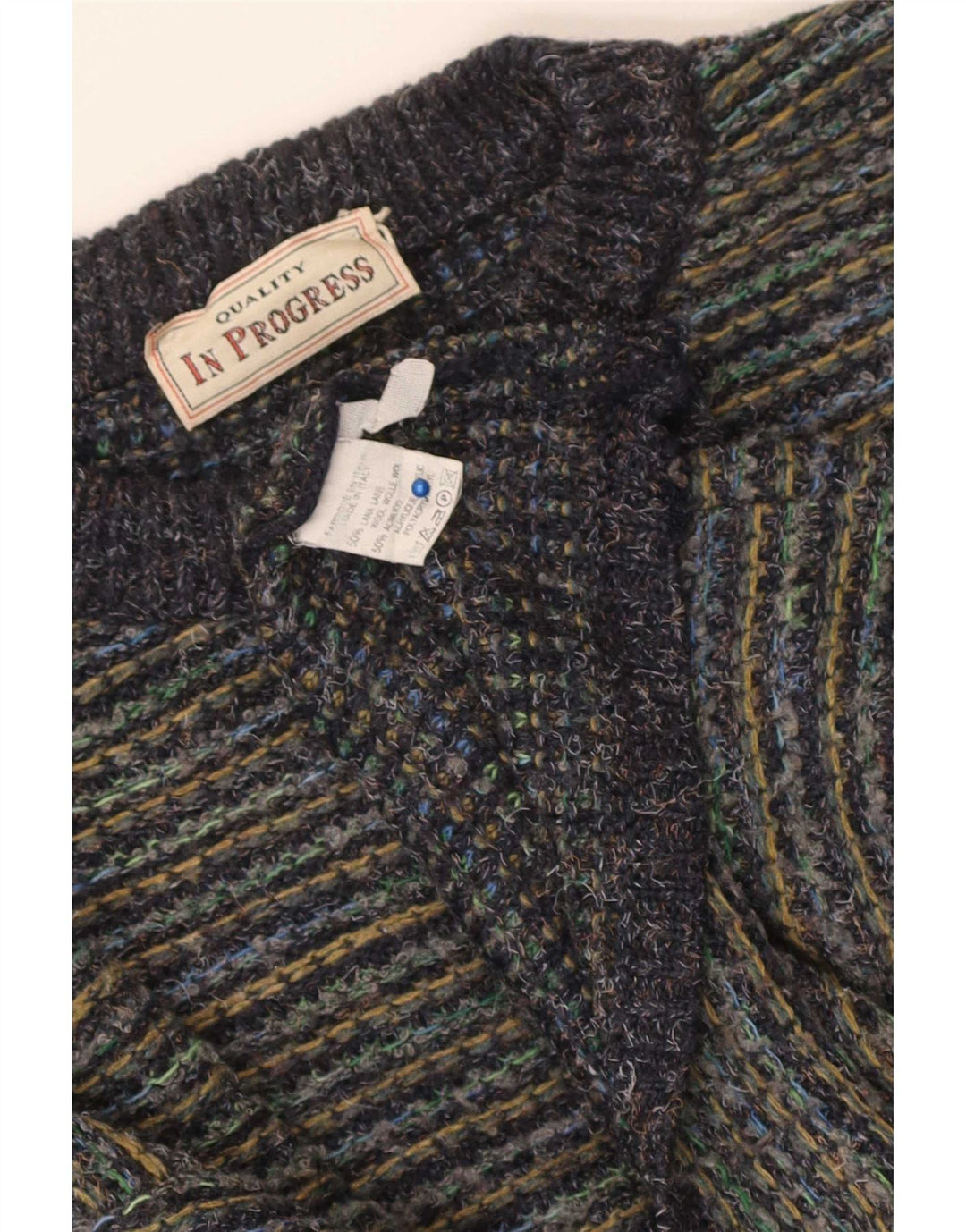 Suéter vintage masculino com gola redonda, grande lã listrada multicolorida