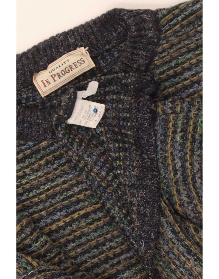 Suéter vintage masculino com gola redonda, grande lã listrada multicolorida